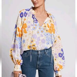 & Other Stories Anita Floral Long Sleeve Blouse 100% Ramie SZ Medium